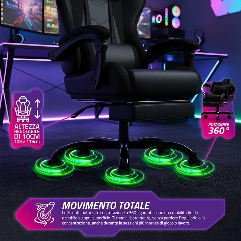 Sedia Gaming Reclinabile con Poggiapiedi Estraibile ,Cuscino Lombare e Poggiatesta