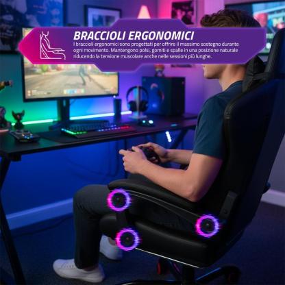 Sedia Gaming Reclinabile con Poggiapiedi Estraibile ,Cuscino Lombare e Poggiatesta