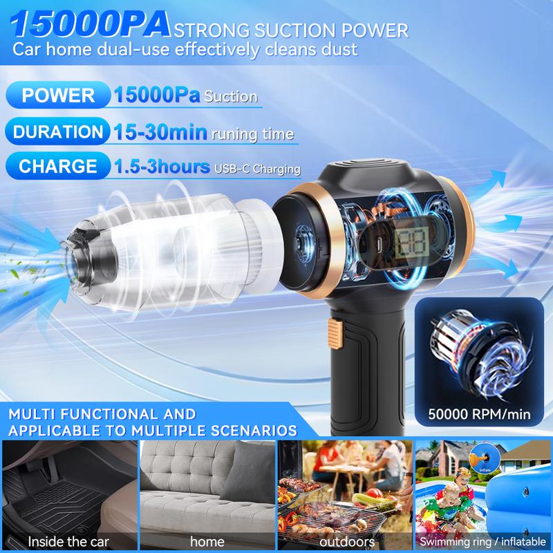 Aspirapolvere Portatile Cordless per Auto, Potente Aspirapolvere Portatile 6 in 1 con Display Intelligente e Accessori Multi Pulizia per Auto, Casa, Ufficio, Animale Domestico Aspirapolvere Portatile Cordless ad Alta Potenza