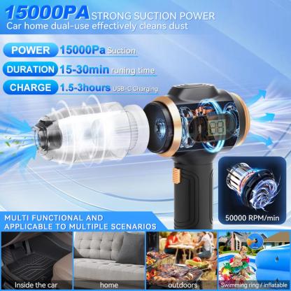 Aspirapolvere Portatile Cordless per Auto, Potente Aspirapolvere Portatile 6 in 1 con Display Intelligente e Accessori Multi Pulizia per Auto, Casa, Ufficio, Animale Domestico Aspirapolvere Portatile Cordless ad Alta Potenza