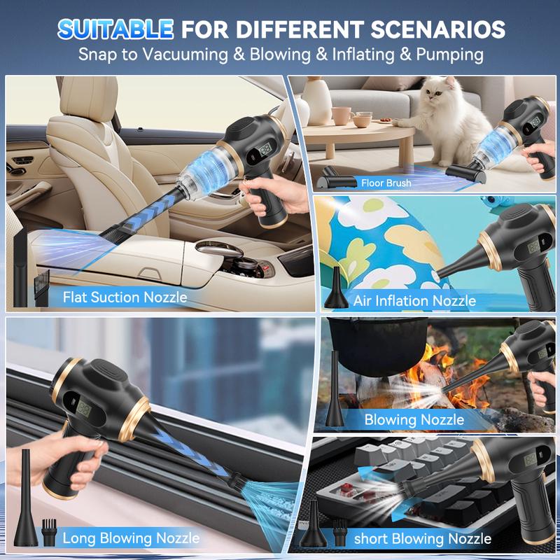 Aspirapolvere Portatile Cordless per Auto, Potente Aspirapolvere Portatile 6 in 1 con Display Intelligente e Accessori Multi Pulizia per Auto, Casa, Ufficio, Animale Domestico Aspirapolvere Portatile Cordless ad Alta Potenza