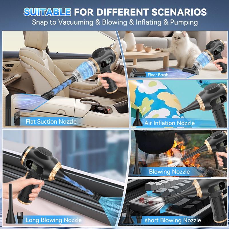 Aspirapolvere Portatile Cordless per Auto, Potente Aspirapolvere Portatile 6 in 1 con Display Intelligente e Accessori Multi Pulizia per Auto, Casa, Ufficio, Animale Domestico Aspirapolvere Portatile Cordless ad Alta Potenza
