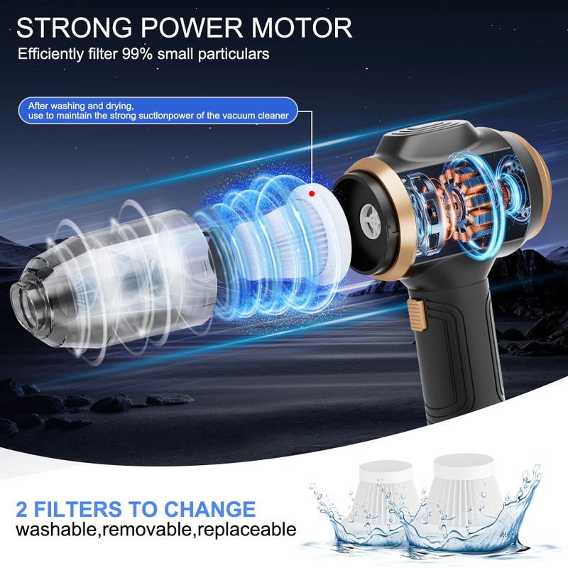 Aspirapolvere Portatile Cordless per Auto, Potente Aspirapolvere Portatile 6 in 1 con Display Intelligente e Accessori Multi Pulizia per Auto, Casa, Ufficio, Animale Domestico Aspirapolvere Portatile Cordless ad Alta Potenza
