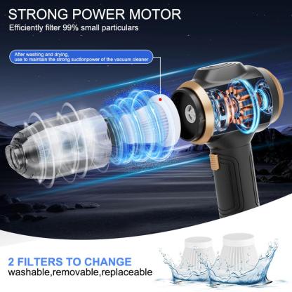 Aspirapolvere Portatile Cordless per Auto, Potente Aspirapolvere Portatile 6 in 1 con Display Intelligente e Accessori Multi Pulizia per Auto, Casa, Ufficio, Animale Domestico Aspirapolvere Portatile Cordless ad Alta Potenza