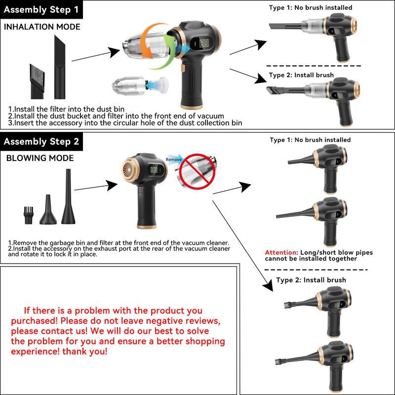 Aspirapolvere Portatile Cordless per Auto, Potente Aspirapolvere Portatile 6 in 1 con Display Intelligente e Accessori Multi Pulizia per Auto, Casa, Ufficio, Animale Domestico Aspirapolvere Portatile Cordless ad Alta Potenza