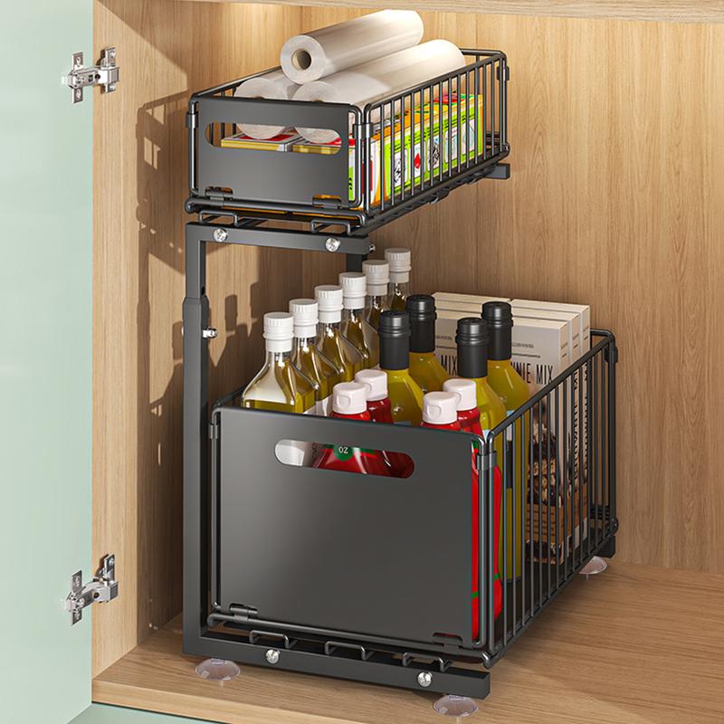 Scaffale da sottolavello a 2 livelli in metallo, organizzatore per mobiletto sotto lavabo/lavello, scaffale per cucina e bagno, armadio organizer da cucina, porta spezie regolabile in altezza