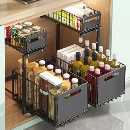 Scaffale da sottolavello a 2 livelli in metallo, organizzatore per mobiletto sotto lavabo/lavello, scaffale per cucina e bagno, armadio organizer da cucina, porta spezie regolabile in altezza
