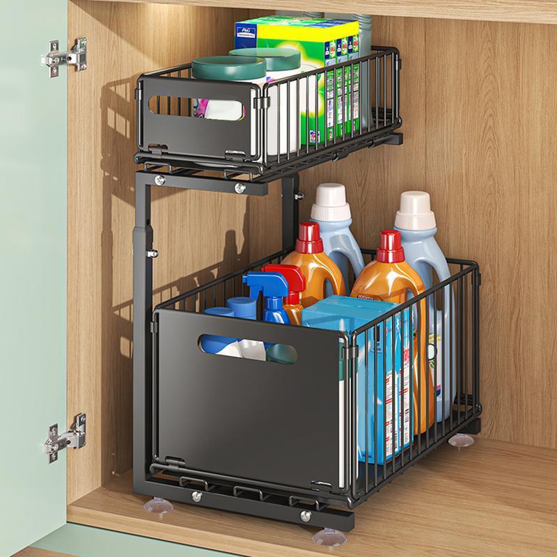 Scaffale da sottolavello a 2 livelli in metallo, organizzatore per mobiletto sotto lavabo/lavello, scaffale per cucina e bagno, armadio organizer da cucina, porta spezie regolabile in altezza
