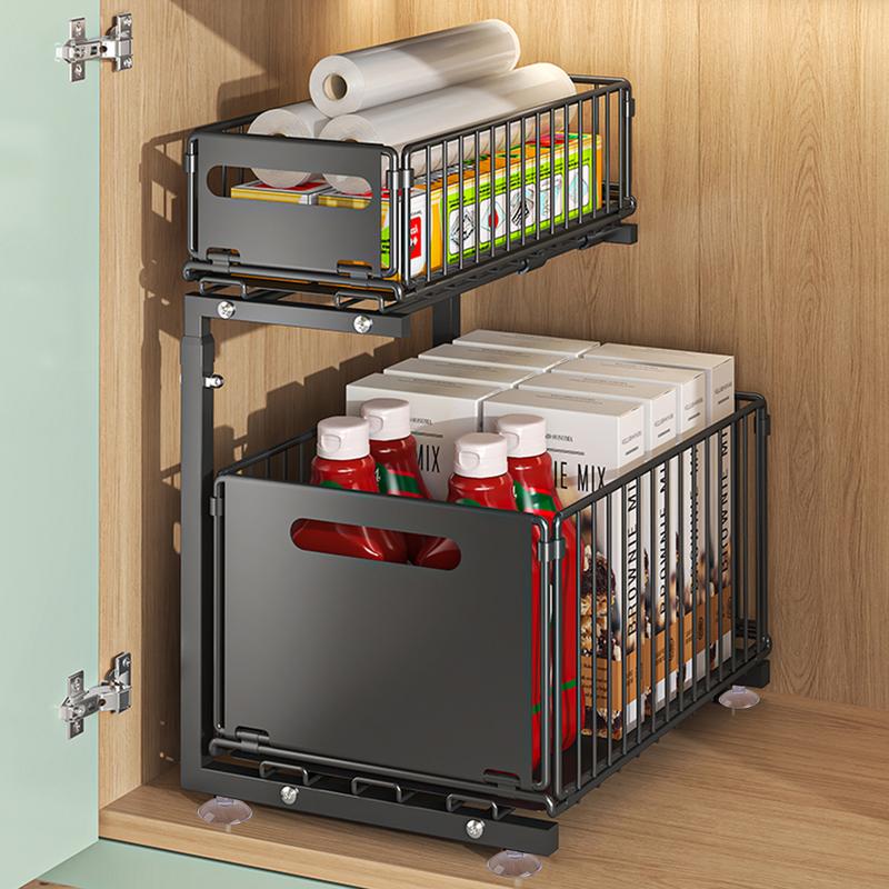 Scaffale da sottolavello a 2 livelli in metallo, organizzatore per mobiletto sotto lavabo/lavello, scaffale per cucina e bagno, armadio organizer da cucina, porta spezie regolabile in altezza