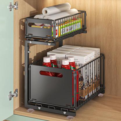 Scaffale da sottolavello a 2 livelli in metallo, organizzatore per mobiletto sotto lavabo/lavello, scaffale per cucina e bagno, armadio organizer da cucina, porta spezie regolabile in altezza