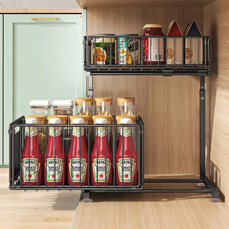 Scaffale da sottolavello a 2 livelli in metallo, organizzatore per mobiletto sotto lavabo/lavello, scaffale per cucina e bagno, armadio organizer da cucina, porta spezie regolabile in altezza