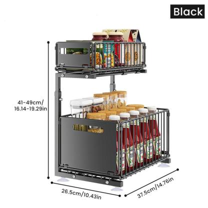 Scaffale da sottolavello a 2 livelli in metallo, organizzatore per mobiletto sotto lavabo/lavello, scaffale per cucina e bagno, armadio organizer da cucina, porta spezie regolabile in altezza