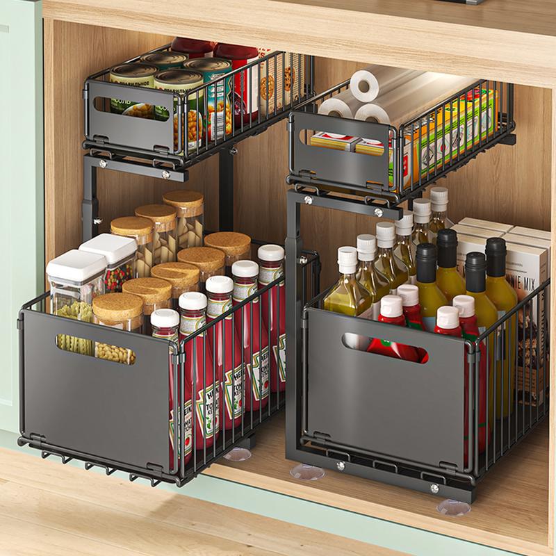 Scaffale da sottolavello a 2 livelli in metallo, organizzatore per mobiletto sotto lavabo/lavello, scaffale per cucina e bagno, armadio organizer da cucina, porta spezie regolabile in altezza