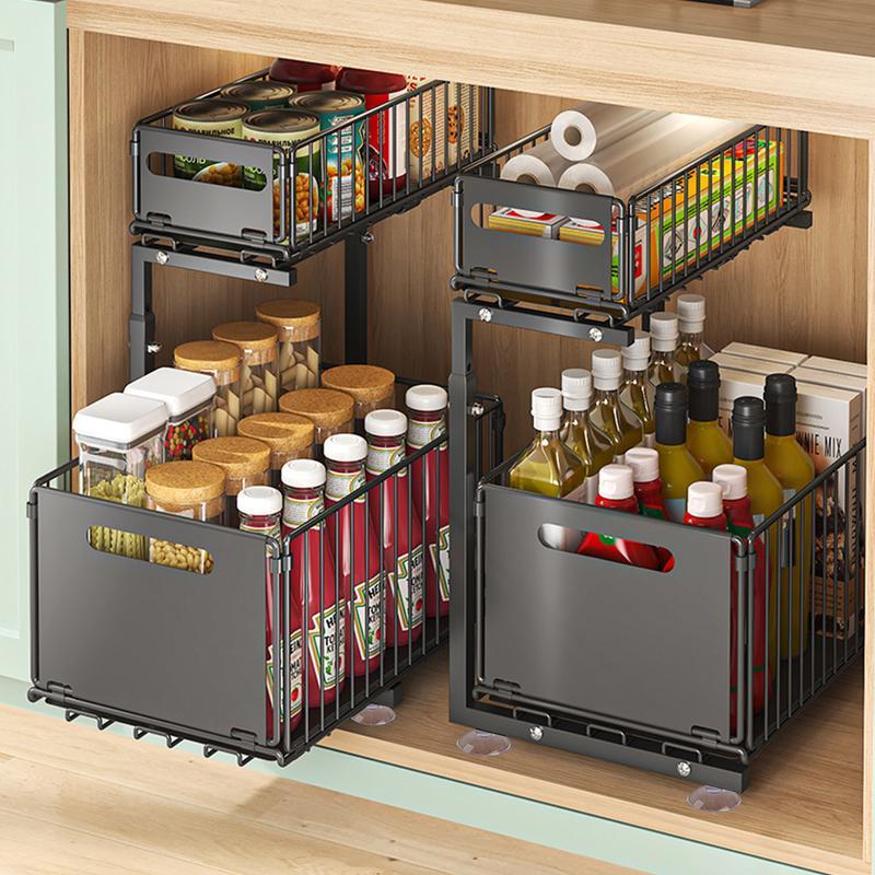 Scaffale da sottolavello a 2 livelli in metallo, organizzatore per mobiletto sotto lavabo/lavello, scaffale per cucina e bagno, armadio organizer da cucina, porta spezie regolabile in altezza