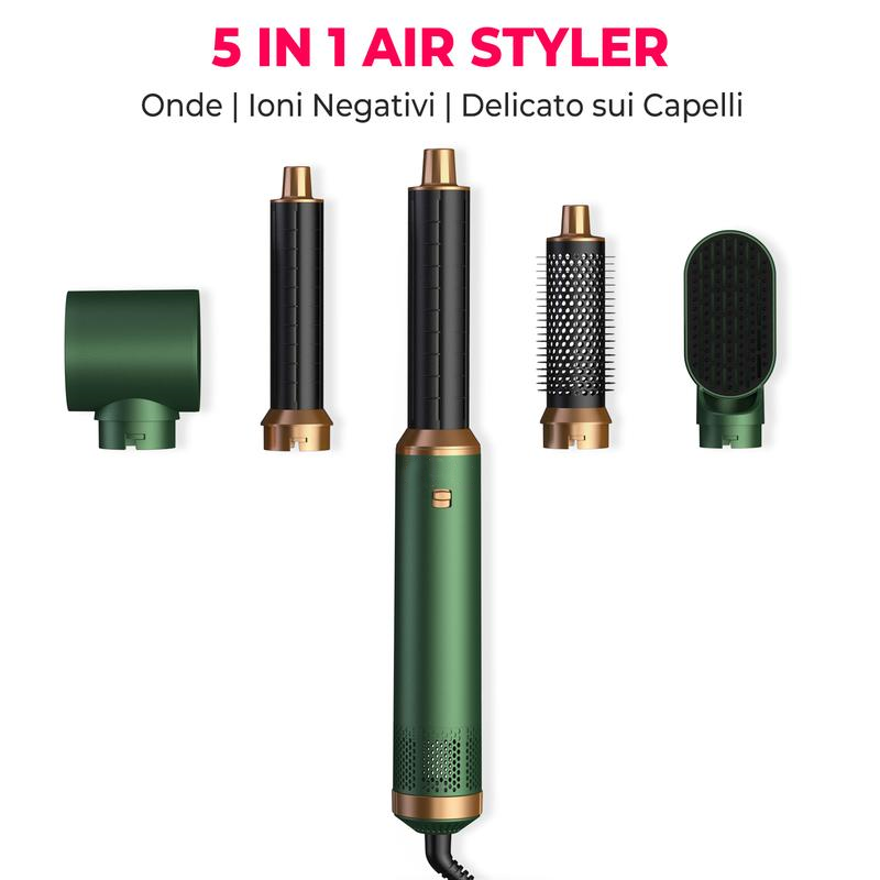  5 in 1, asciugacapelli con ioni negativi, styler magico, spazzole termiche Foehn, spazzola dritta, barra riccia, set di spazzole ad aria calda