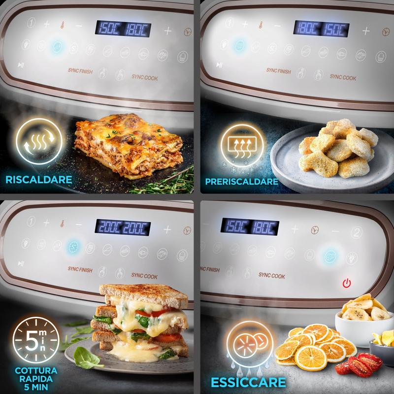  Friggitrice ad Aria extra grande, Air Fryer 2400W, 2 cestelli da 5L e 1 Cestello da 10L, Friggitrice senza olio 10in1, Friggitrice ad aria calda con finestra di controllo, Friggitrice