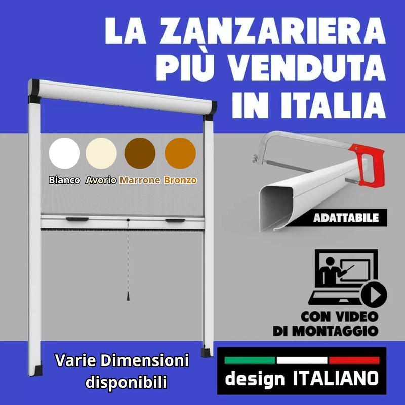 Zanzariera a Rullo Riducibile Verticale fai da te in kit vari colori Bianco Avorio Marrone e Bronzo per Finestra