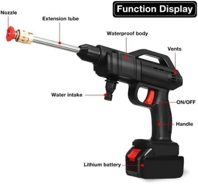Idropulitrice Portatile a Batteria 48V Senza Fili Alta Pressione con 2 Batterie al Litio Kit Completo Tubo Schiumatore e Valigetta Pulizia Ad Alta Potenza