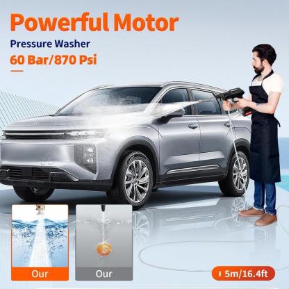 Idropulitrice Portatile a Batteria 48V Senza Fili Alta Pressione con 2 Batterie al Litio Kit Completo Tubo Schiumatore e Valigetta Pulizia Ad Alta Potenza