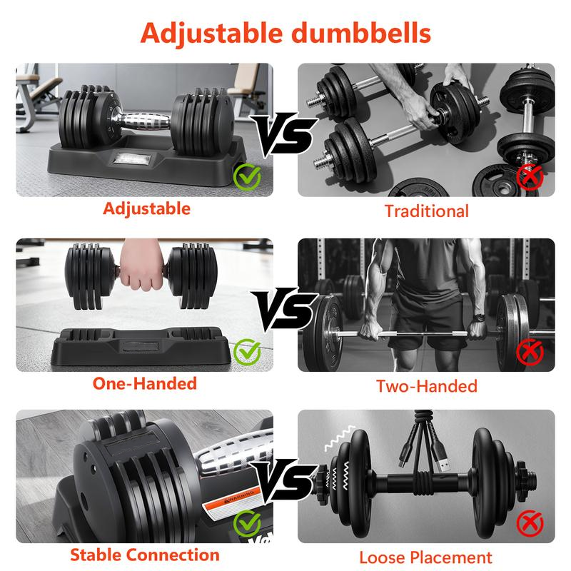 manubrio regolabili 5 in 1 con regolazione rapida a una mano, blocco rapido, pesi liberi con impugnatura antiscivolo, rivestimento premium in TPU per home gym e allenamento completo