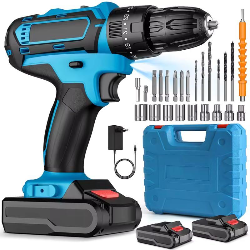 Trapano Avvitatore a Percussione Con Doppia Batteria 48V + Kit Accessori