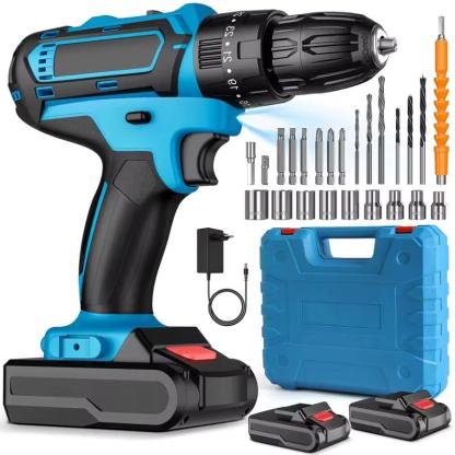 Trapano Avvitatore a Percussione Con Doppia Batteria 48V + Kit Accessori