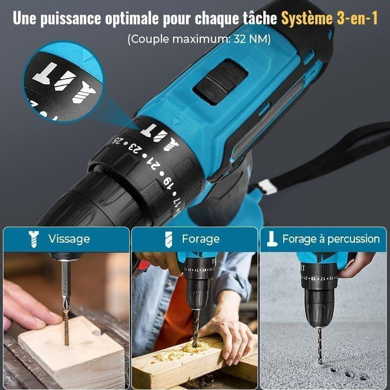 Trapano Avvitatore a Percussione Con Doppia Batteria 48V + Kit Accessori