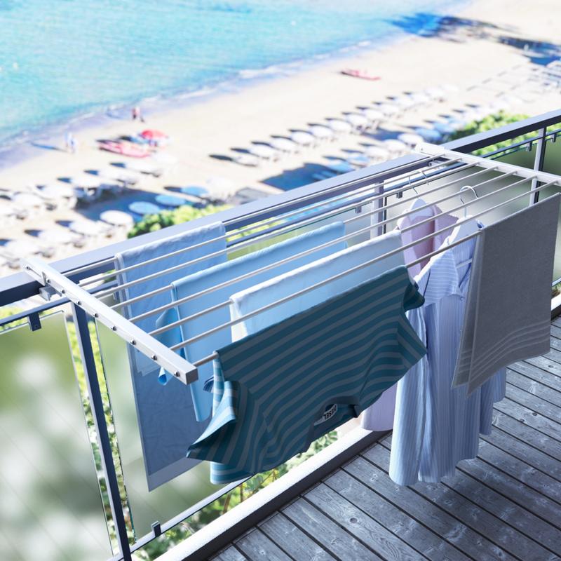  Stendino da Balcone Ribaltabile, Stendibiancheria da Ringhiera Esterno Resistente in Acciaio inox e alluminio, per terrazzi, balconi e ringhiere