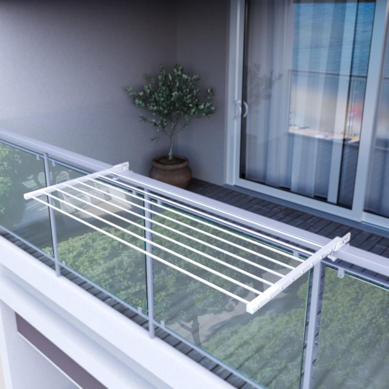  Stendino da Balcone Ribaltabile, Stendibiancheria da Ringhiera Esterno Resistente in Acciaio inox e alluminio, per terrazzi, balconi e ringhiere