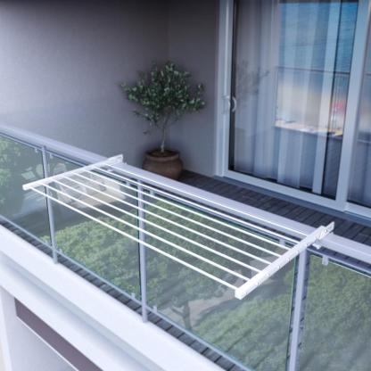  Stendino da Balcone Ribaltabile, Stendibiancheria da Ringhiera Esterno Resistente in Acciaio inox e alluminio, per terrazzi, balconi e ringhiere