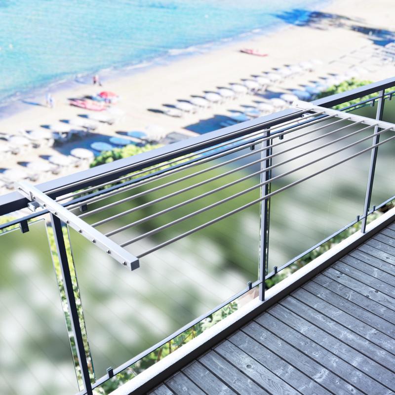  Stendino da Balcone Ribaltabile, Stendibiancheria da Ringhiera Esterno Resistente in Acciaio inox e alluminio, per terrazzi, balconi e ringhiere