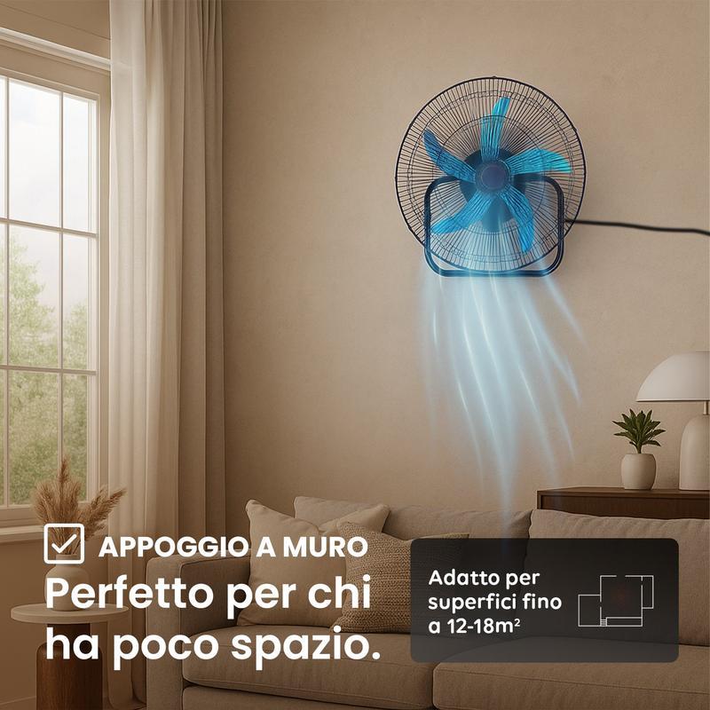 Ventilatore 50W 3 in 1 da Parete, Tavolo e Piantana con Pale 50 cm in Metallo