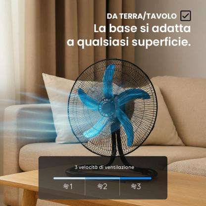 Ventilatore 50W 3 in 1 da Parete, Tavolo e Piantana con Pale 50 cm in Metallo