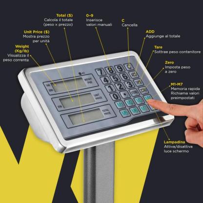 Bilancia Elettronica Richiudibile 300kg con Prezzo, Peso e Funzione di Accumulo