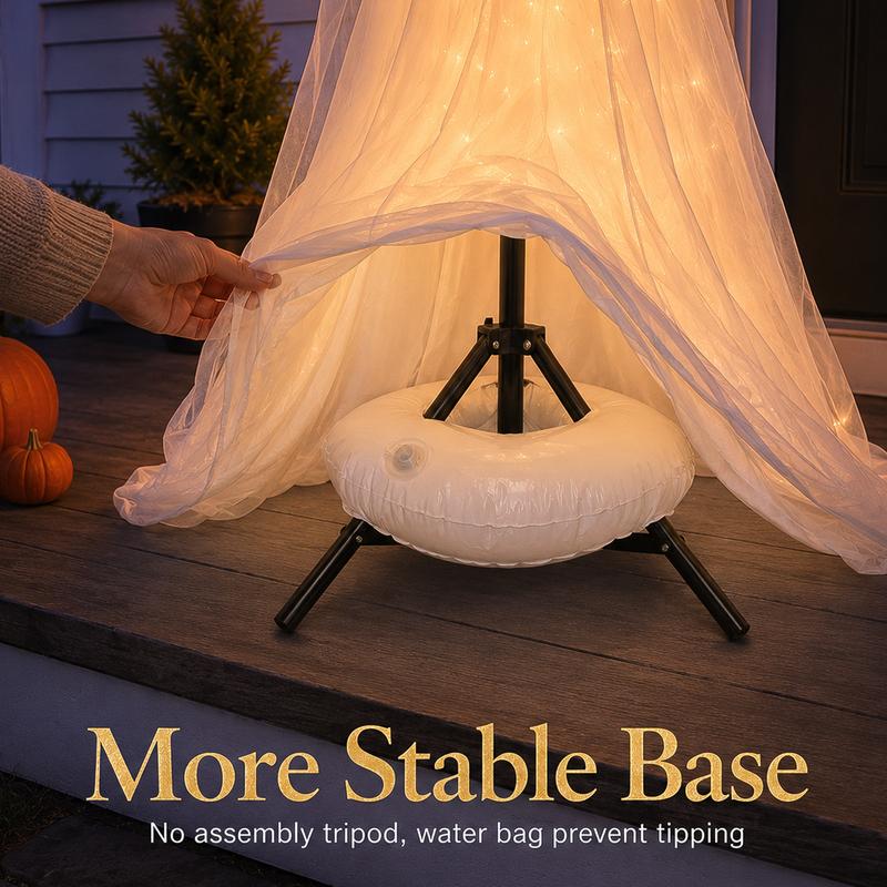 Set da 2 fantasmi luminosi di Halloween (altezza 1,5 m): decorazioni resistenti al vento per interni ed esterni, complete di luci a stringa, sacche d'acqua e cappelli; ideali per portico, giardino e feste.