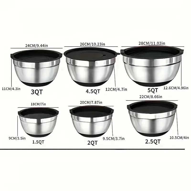 Set di ciotole da miscelazione in acciaio inox 26 pezzi con coperchi ermetici & accessorio per pelapatate, fondo antiscivolo, 5QT-1.5QT per miscelare & servire, senza BPA, lavabile in lavastoviglie, per la cucina