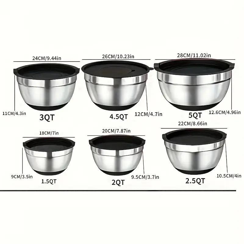 Set di ciotole da miscelazione in acciaio inox 26 pezzi con coperchi ermetici & accessorio per pelapatate, fondo antiscivolo, 5QT-1.5QT per miscelare & servire, senza BPA, lavabile in lavastoviglie, per la cucina