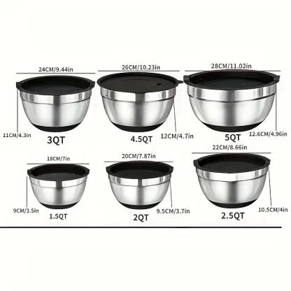 Set di ciotole da miscelazione in acciaio inox 26 pezzi con coperchi ermetici & accessorio per pelapatate, fondo antiscivolo, 5QT-1.5QT per miscelare & servire, senza BPA, lavabile in lavastoviglie, per la cucina