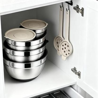Set di ciotole da miscelazione in acciaio inox 26 pezzi con coperchi ermetici & accessorio per pelapatate, fondo antiscivolo, 5QT-1.5QT per miscelare & servire, senza BPA, lavabile in lavastoviglie, per la cucina