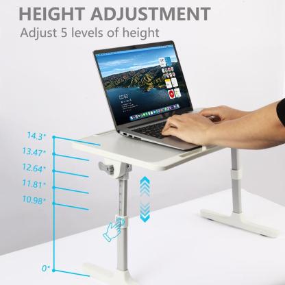 Tavolino da letto regolabile con 3 porte USB, supporto per laptop da letto con mini ventilatore/luce, tavolino pieghevole per laptop con cassetto portaoggetti