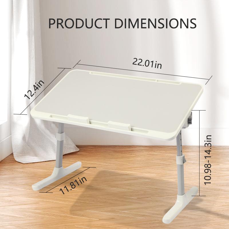 Tavolino da letto regolabile con 3 porte USB, supporto per laptop da letto con mini ventilatore/luce, tavolino pieghevole per laptop con cassetto portaoggetti