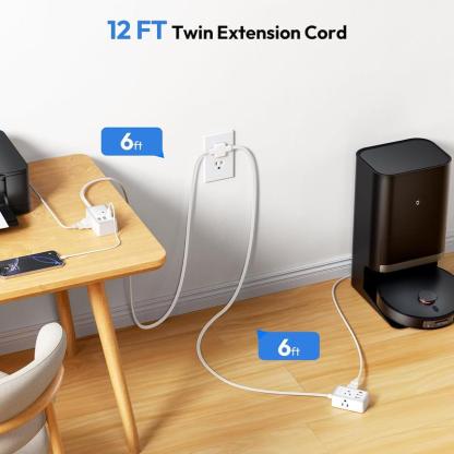 Splitter per doppia prolunga da 12/18 piedi, con doppia prolunga da 6 piedi su ciascun lato e 3 prese di corrente, doppia prolunga per casa, ufficio e dormitorio.