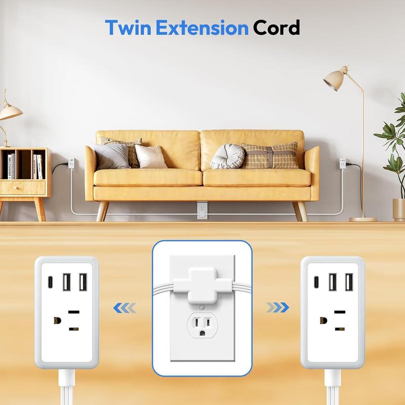 Splitter per doppia prolunga da 12/18 piedi, con doppia prolunga da 6 piedi su ciascun lato e 3 prese di corrente, doppia prolunga per casa, ufficio e dormitorio.