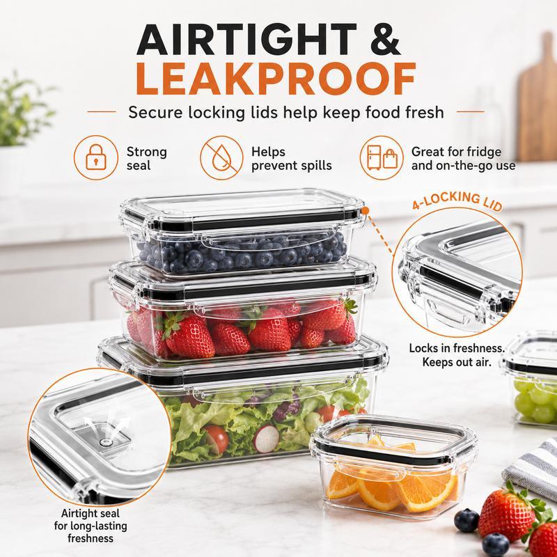 Kit per la conservazione ermetica degli alimenti (50 pezzi/confezione da 25), contenitori per la preparazione dei pasti, scatole per snack in plastica trasparente riutilizzabili, impilabili e a prova di perdite, senza BPA, con coperchi in silicone, organi