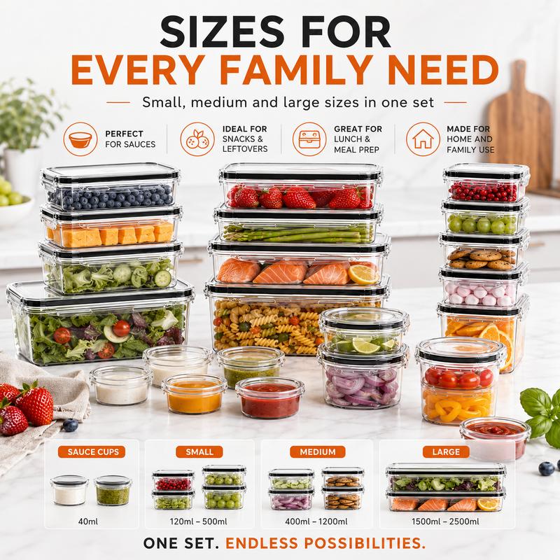 Kit per la conservazione ermetica degli alimenti (50 pezzi/confezione da 25), contenitori per la preparazione dei pasti, scatole per snack in plastica trasparente riutilizzabili, impilabili e a prova di perdite, senza BPA, con coperchi in silicone, organi