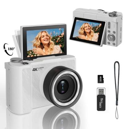 Fotocamera digitale 2026 per fotografia, fotocamera portatile per vlogging con schermo pieghevole, scheda SD da 32 GB, cinturino da polso e autoscatto; ideale per video fluidi, perfetta come regalo per ragazze, ragazzi, adolescenti e principianti (complea