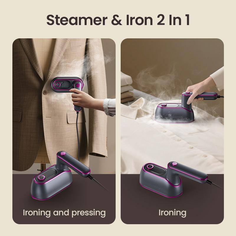Ferro a vapore 2 in 1 e piroscafo verticale, riscaldamento rapido da 1200 W, serbatoio da 150 ml, dispositivo di rimozione delle rughe portatile per indumenti per la casa, i viaggi e l'ufficio, piastra grande, design leggero Ritorno a scuola