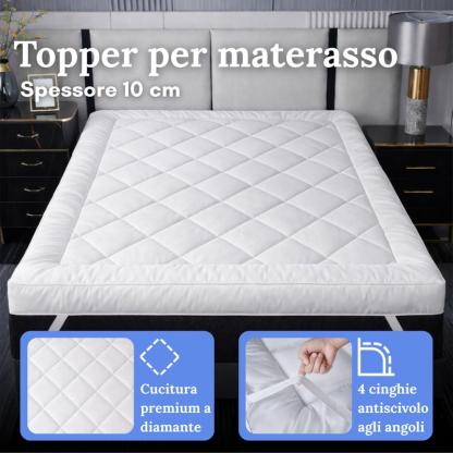 Topper per Materasso confortevole con imbottitura in fibra cava da 1000 GSM, ipoallergenico e resistente, spessore 10 cm, rivestimento protettivo in microfibra e 4 angoli elasticizzati -topper matrimoniale