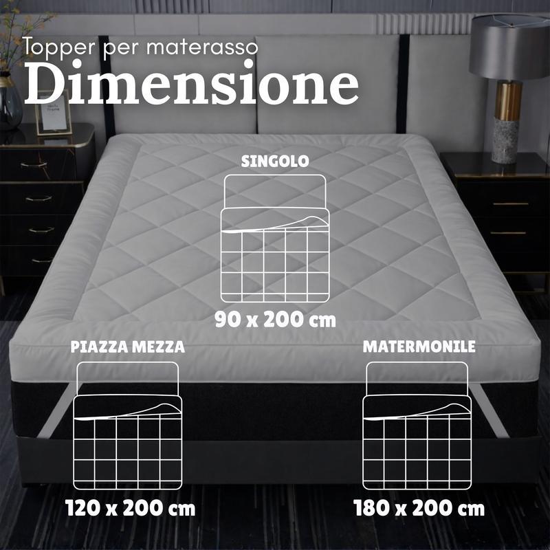 Topper per Materasso confortevole con imbottitura in fibra cava da 1000 GSM, ipoallergenico e resistente, spessore 10 cm, rivestimento protettivo in microfibra e 4 angoli elasticizzati -topper matrimoniale