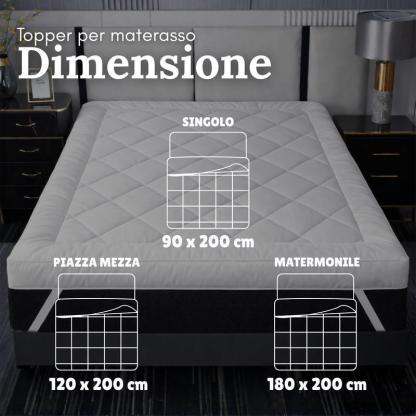 Topper per Materasso confortevole con imbottitura in fibra cava da 1000 GSM, ipoallergenico e resistente, spessore 10 cm, rivestimento protettivo in microfibra e 4 angoli elasticizzati -topper matrimoniale